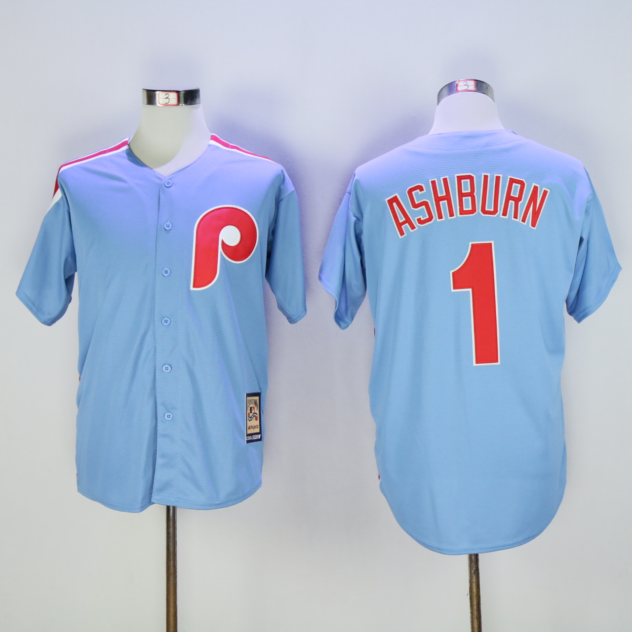 Men Philadelphia Phillies 1 Ashburn Blue Throwback Game MLB Jerseys